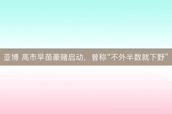 亚博 高市早苗豪赌启动,曾称“不外半数就下野”