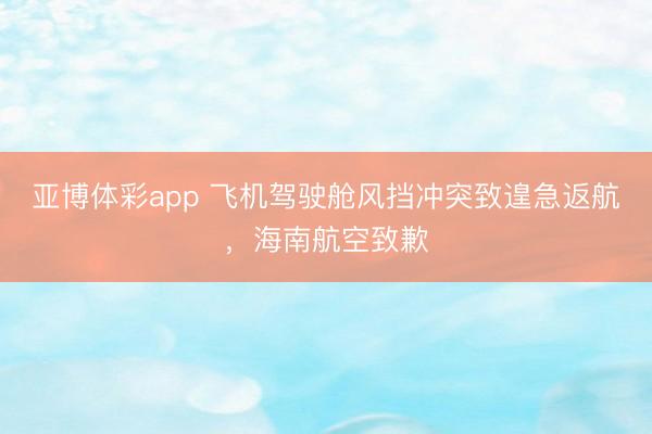 亚博体彩app 飞机驾驶舱风挡冲突致遑急返航，海南航空致歉