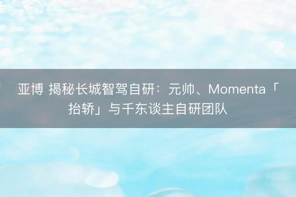 亚博 揭秘长城智驾自研:元帅、Momenta「抬轿」与千东谈主自研团队