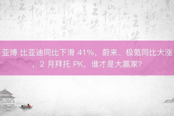 亚博 比亚迪同比下滑 41%,蔚来、极氪同比大涨,2 月拜托 PK,谁才是大赢家?