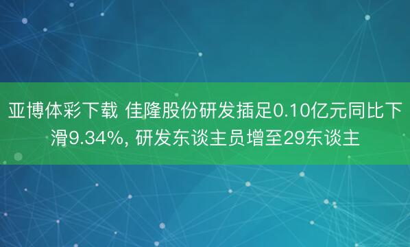 亚博体彩下载 佳隆股份研发插足0.10亿元同比下滑9.34%， 研发东谈主员增至29东谈主